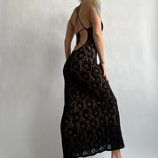 Vintage black lace open back maxi dress