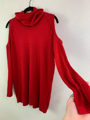 Red turtleneck cutout top