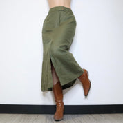 90s Green Linen Maxi Skirt (S)