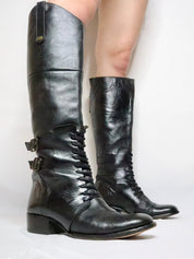Tall Black Leather Riding Boots (8.5-9 US)