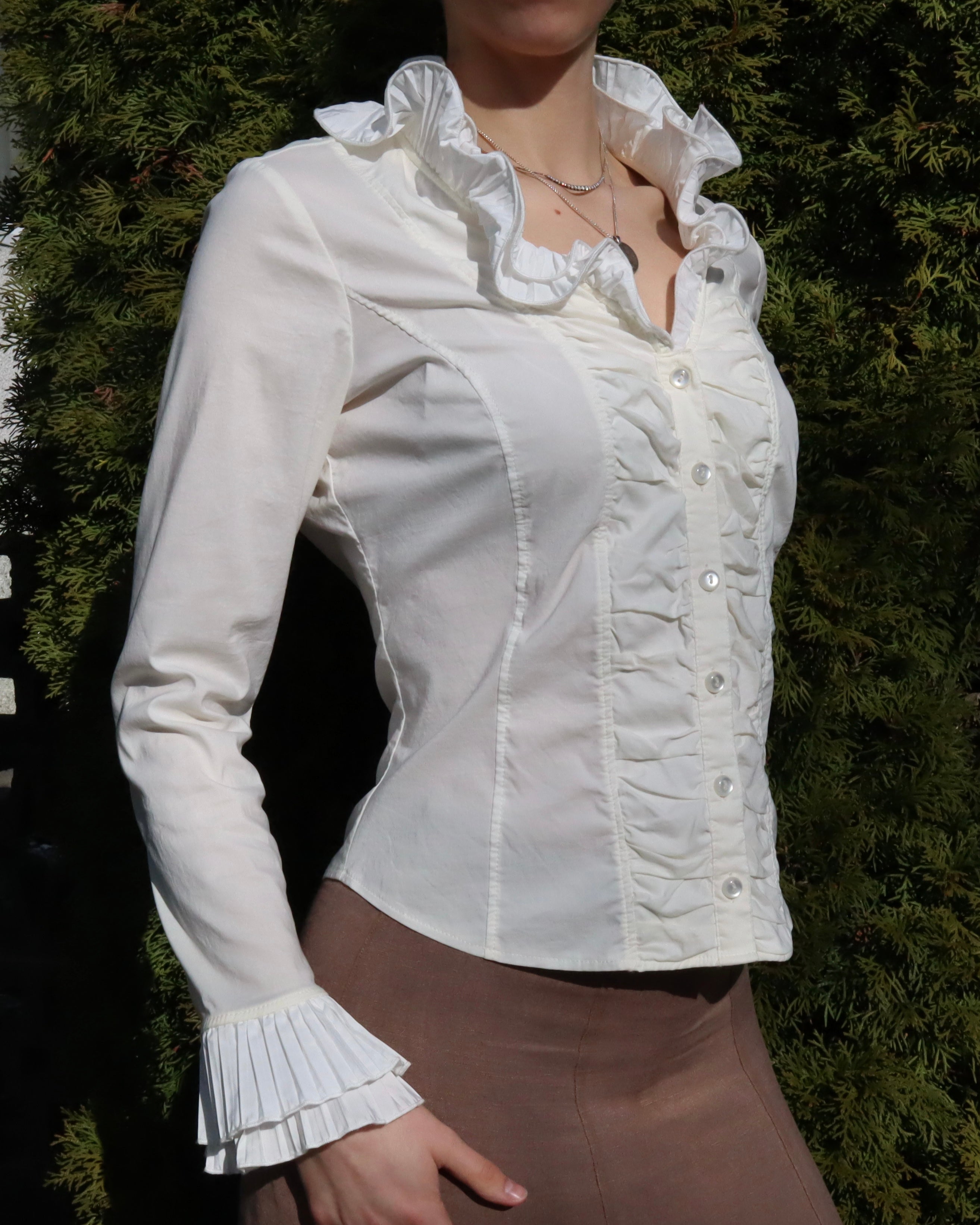 White Ruffle Blouse (M-L) 