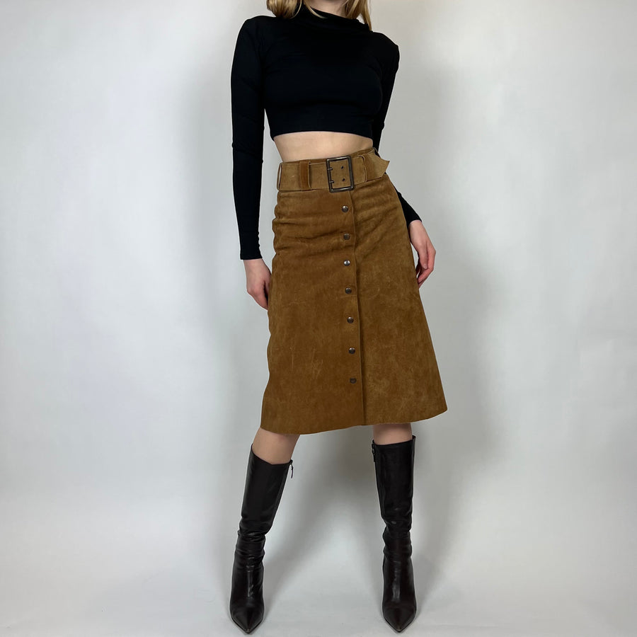 1970s Suede A line Midi Skirt XS Holy Thrift