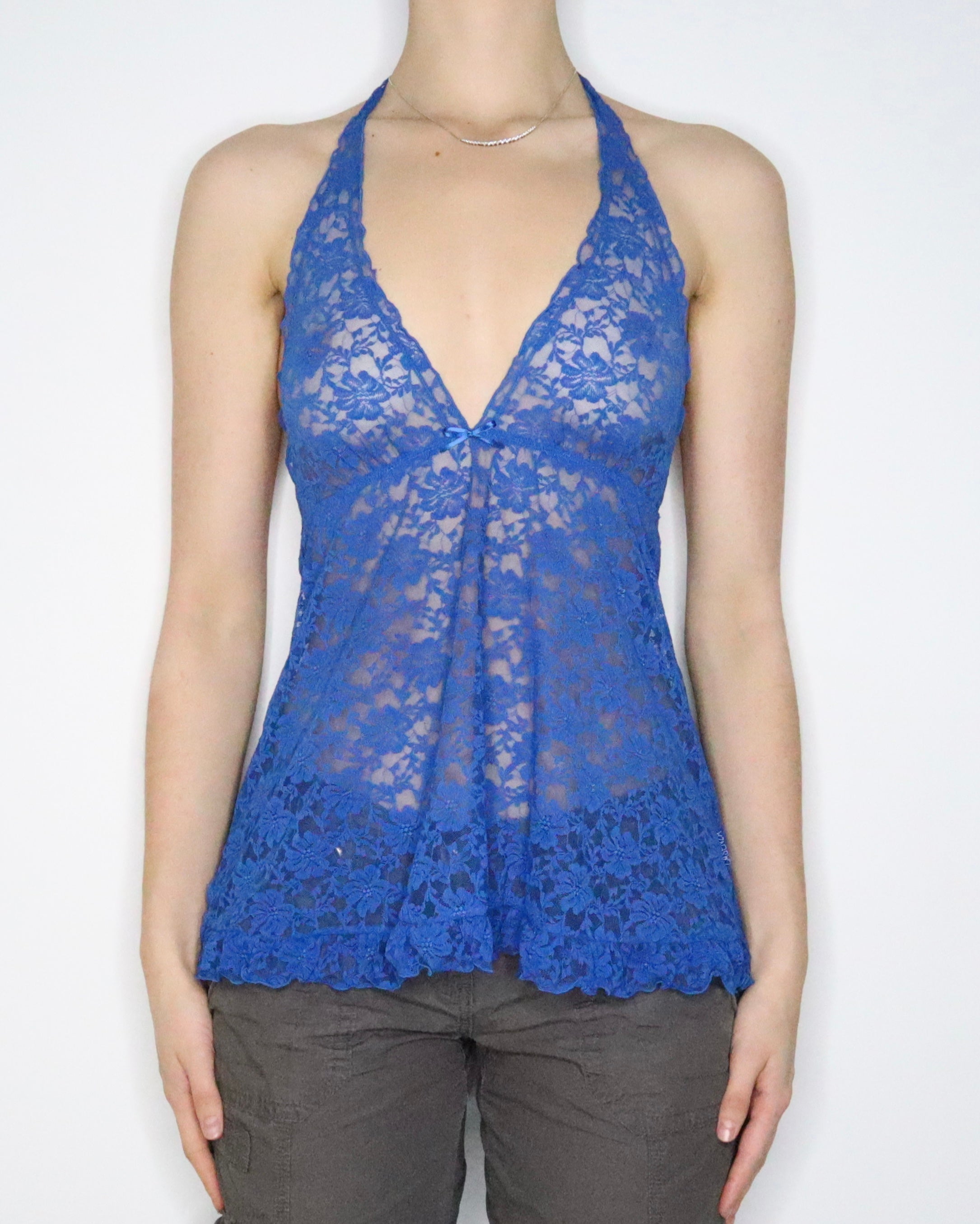 Blue Mesh Babydoll Halter Top (XS-S) 