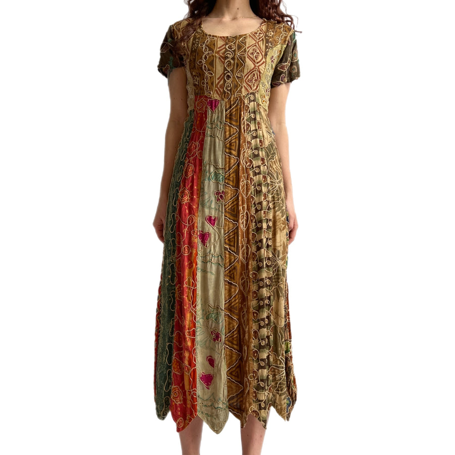 Boho patchwork embroidered maxi dress