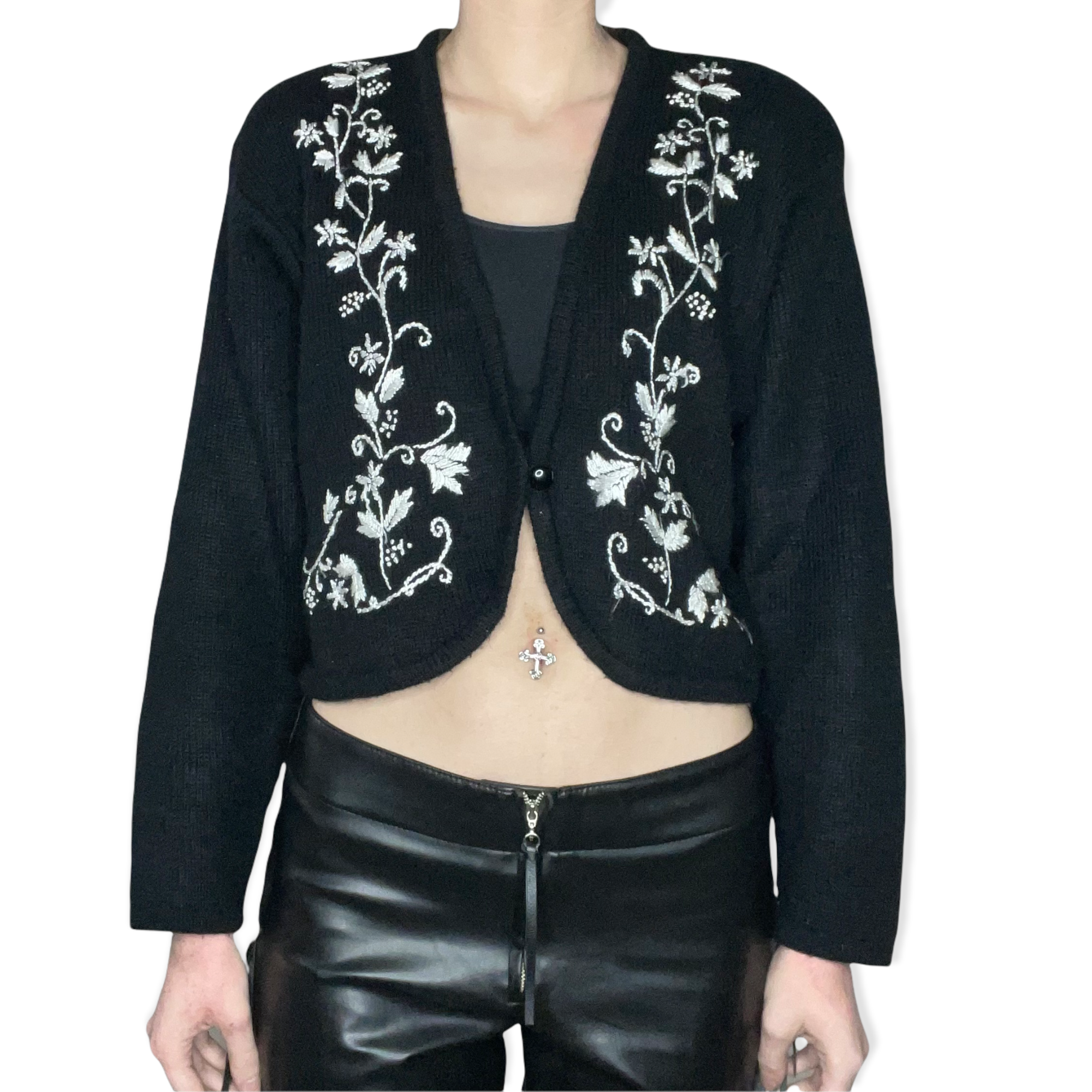 Cropped floral cardigan