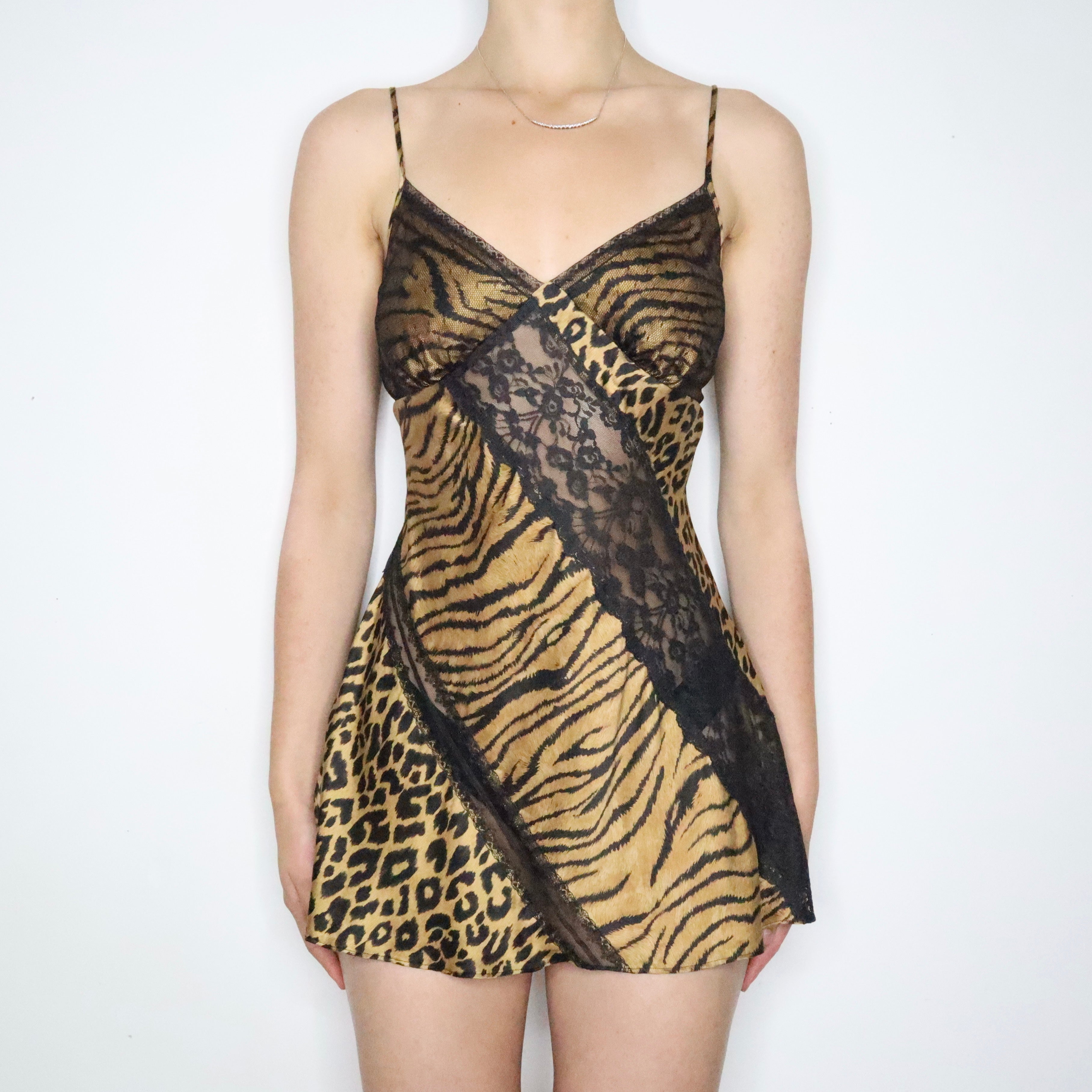 Animal Print Silk Slip Dress (Small)