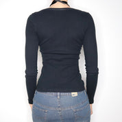 Black Long Sleeve Henley Top (XS) 