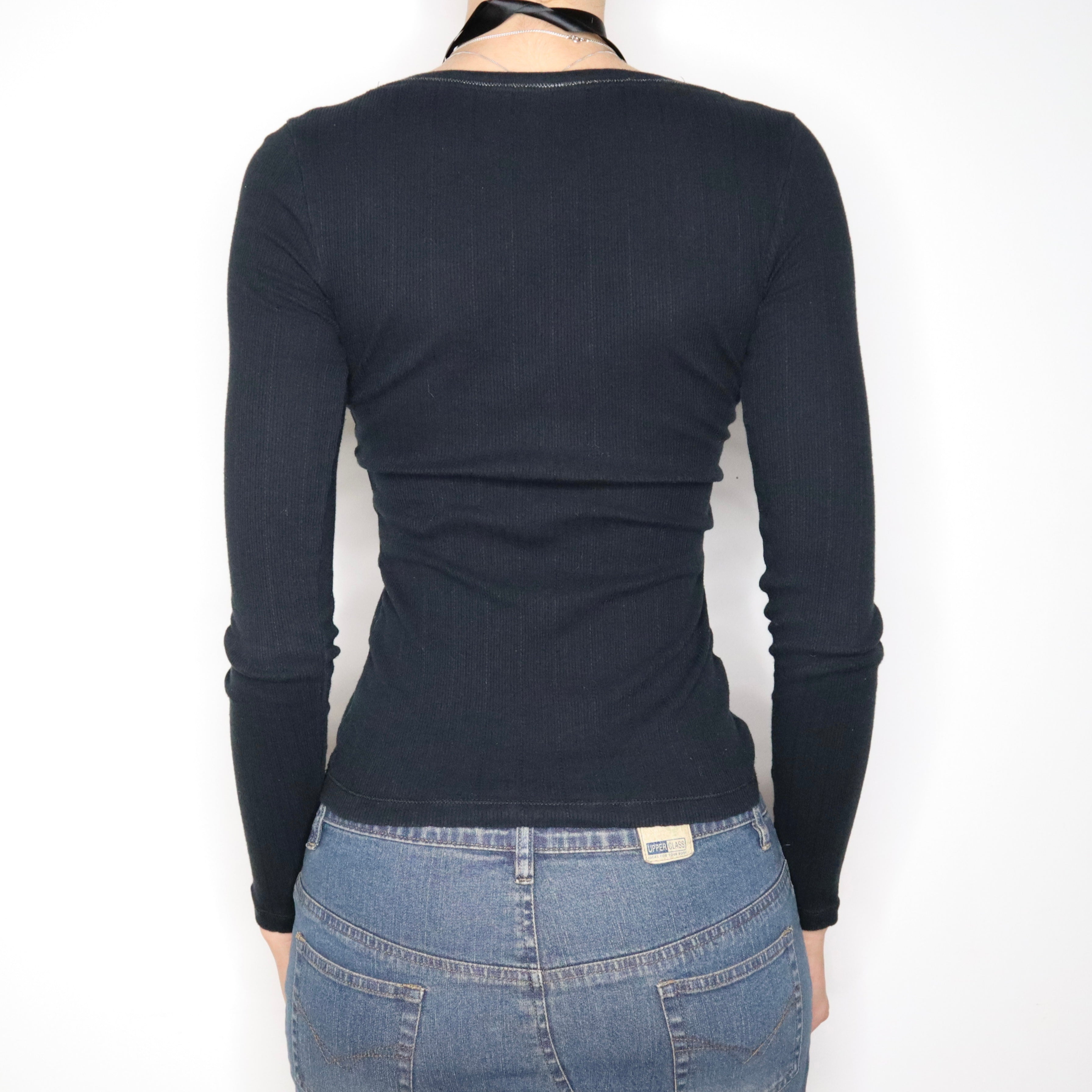 Black Long Sleeve Henley Top (XS) 