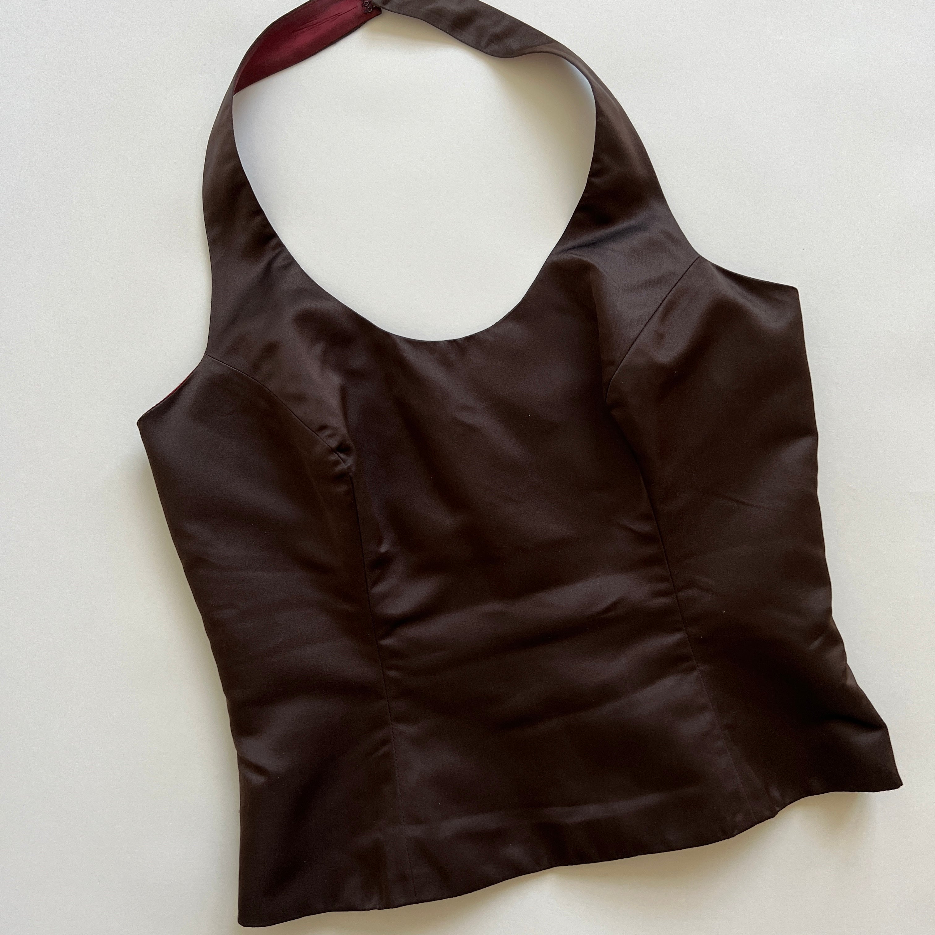 Dark brown satin halter