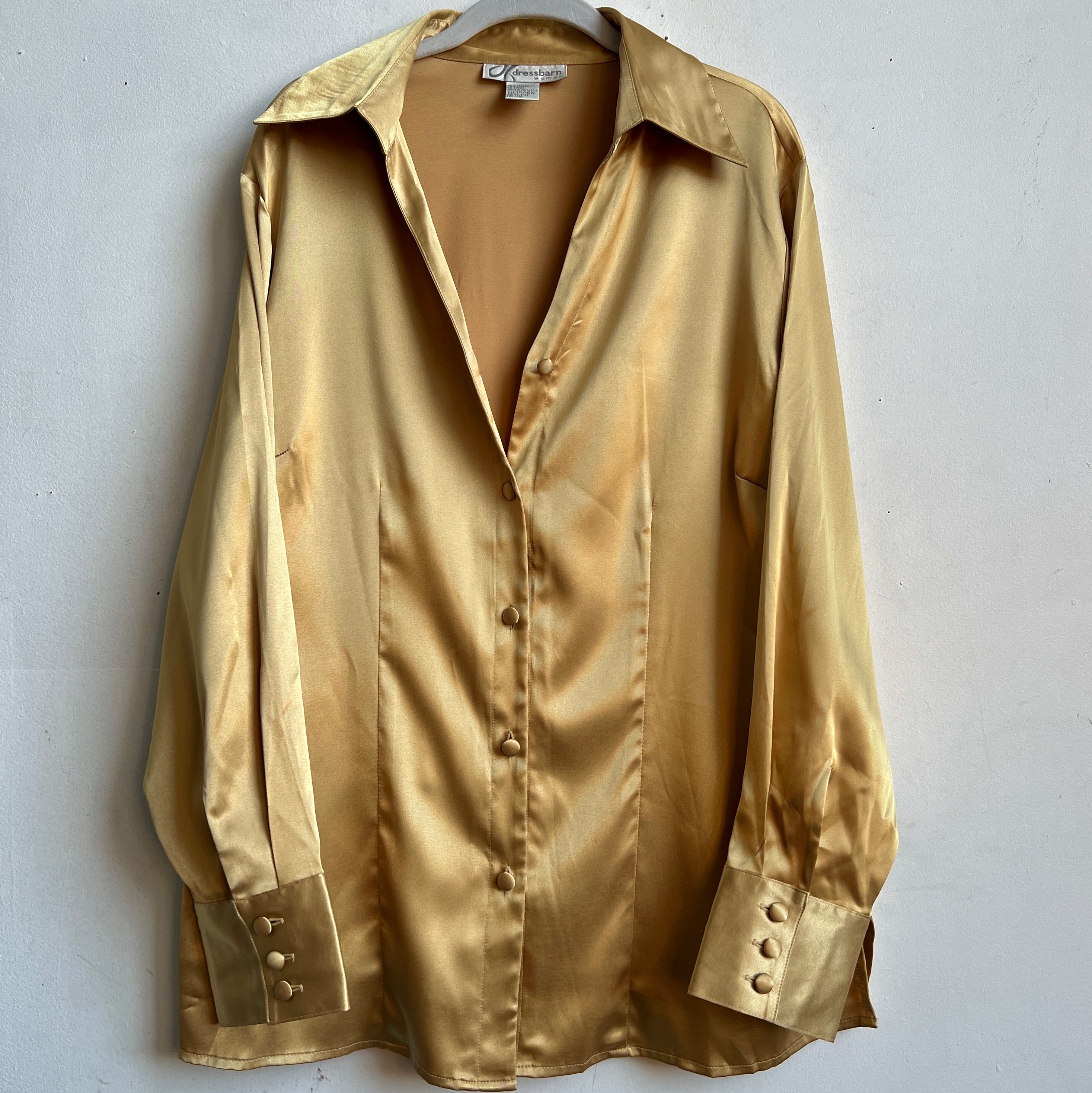 Gold satin button up