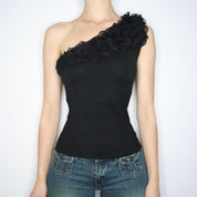 Black Silk One Shoulder Top (S-M)