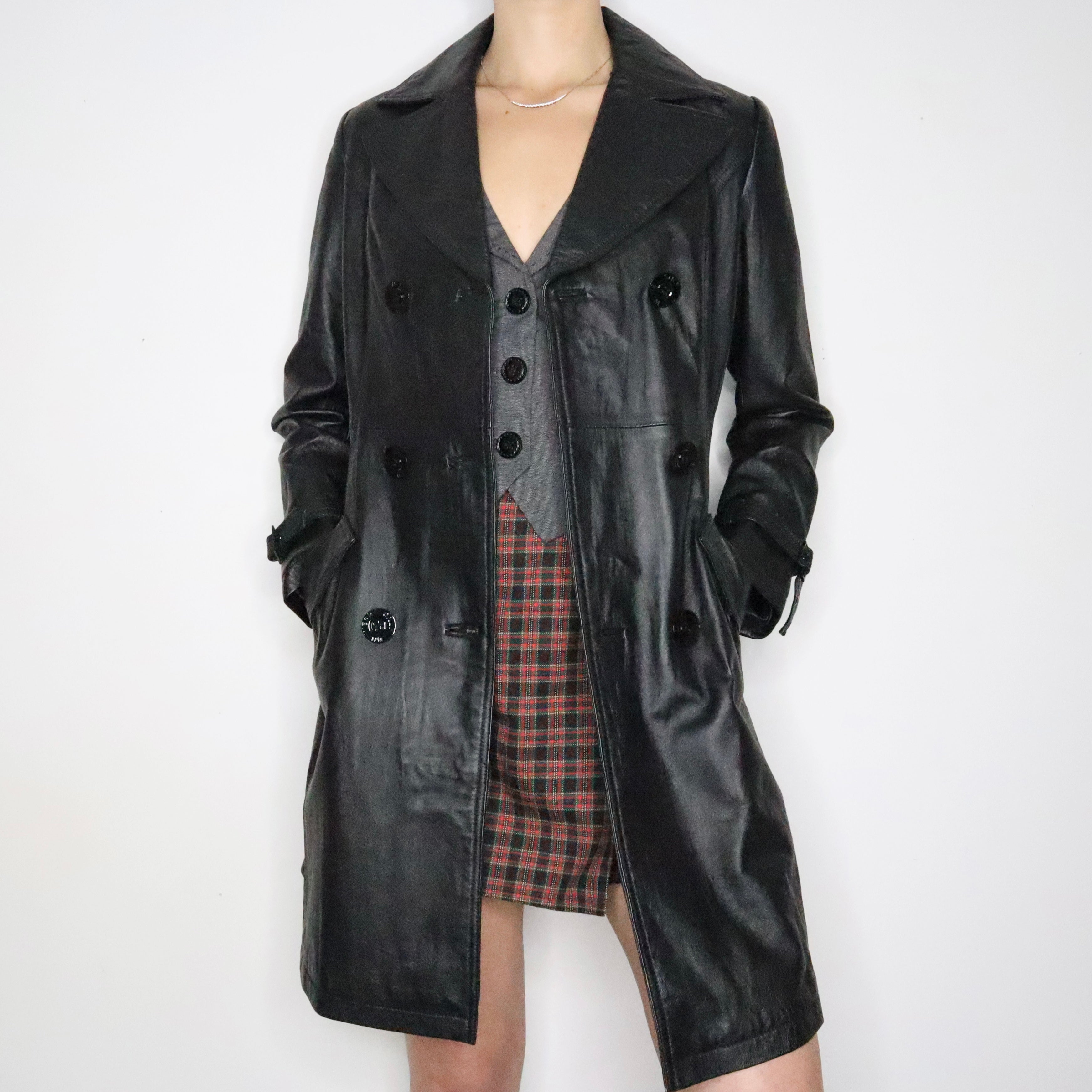 Black Leather Trench Coat (S-M)