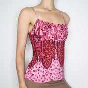 Pink Silk Paisley Milkmaid Cami (M-L)