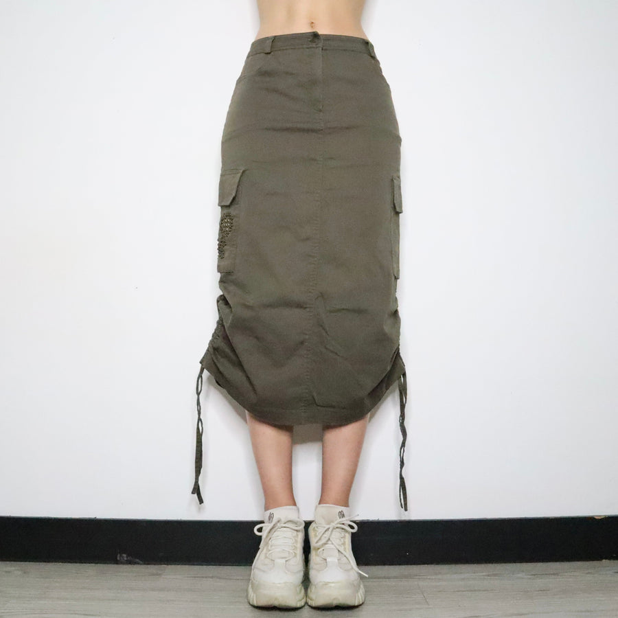 Long Green Cargo Skirt (Medium)