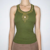 Green Beaded Tank Top (Small)