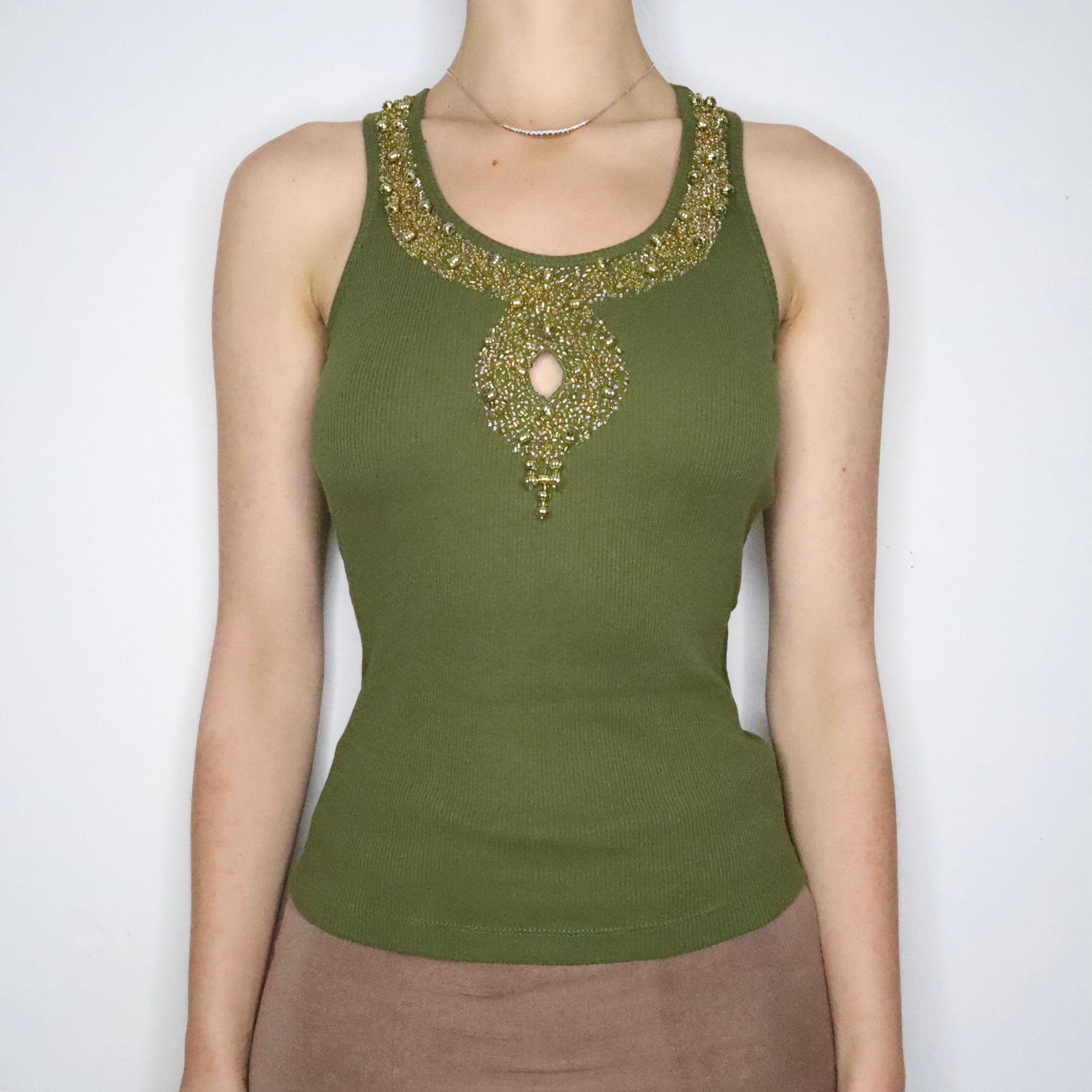 Green Beaded Tank Top (Small)