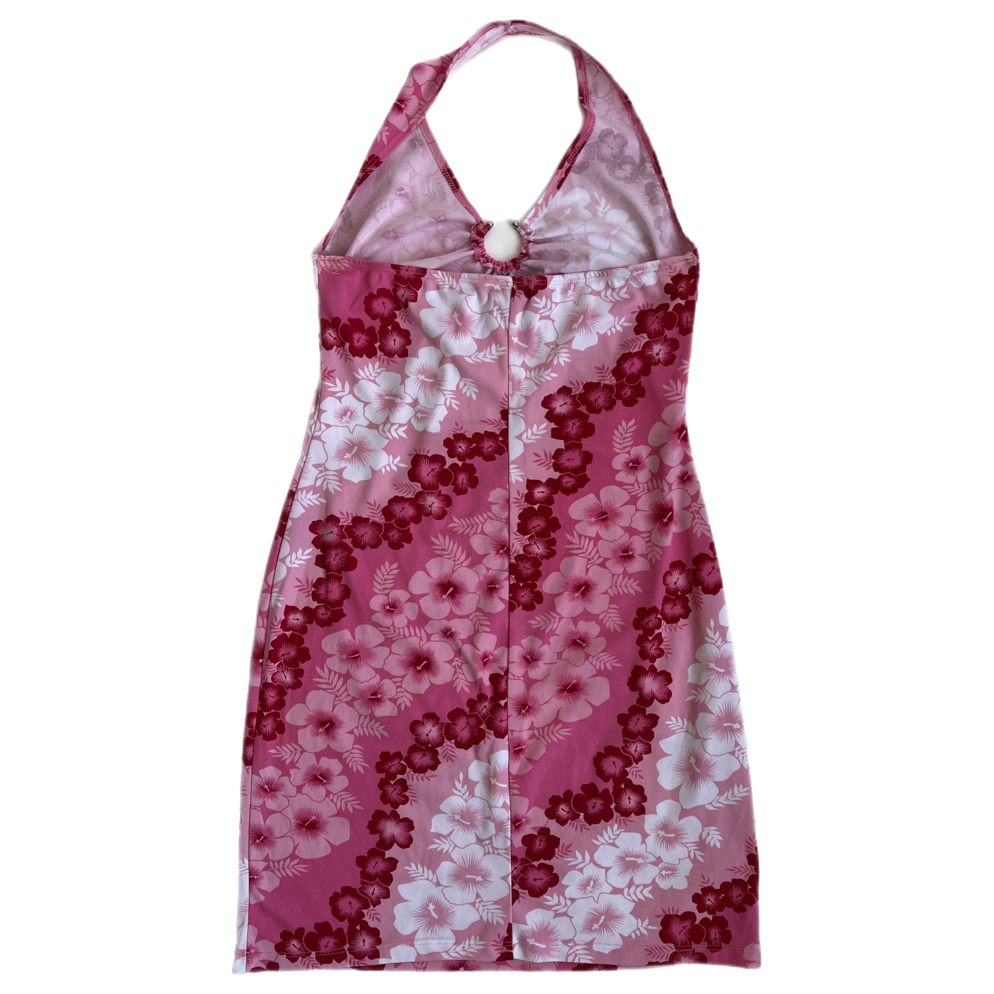 00s pink tropical halter dress