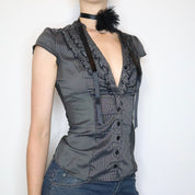 Gray Pinstripe Button Up Blouse (Small) 