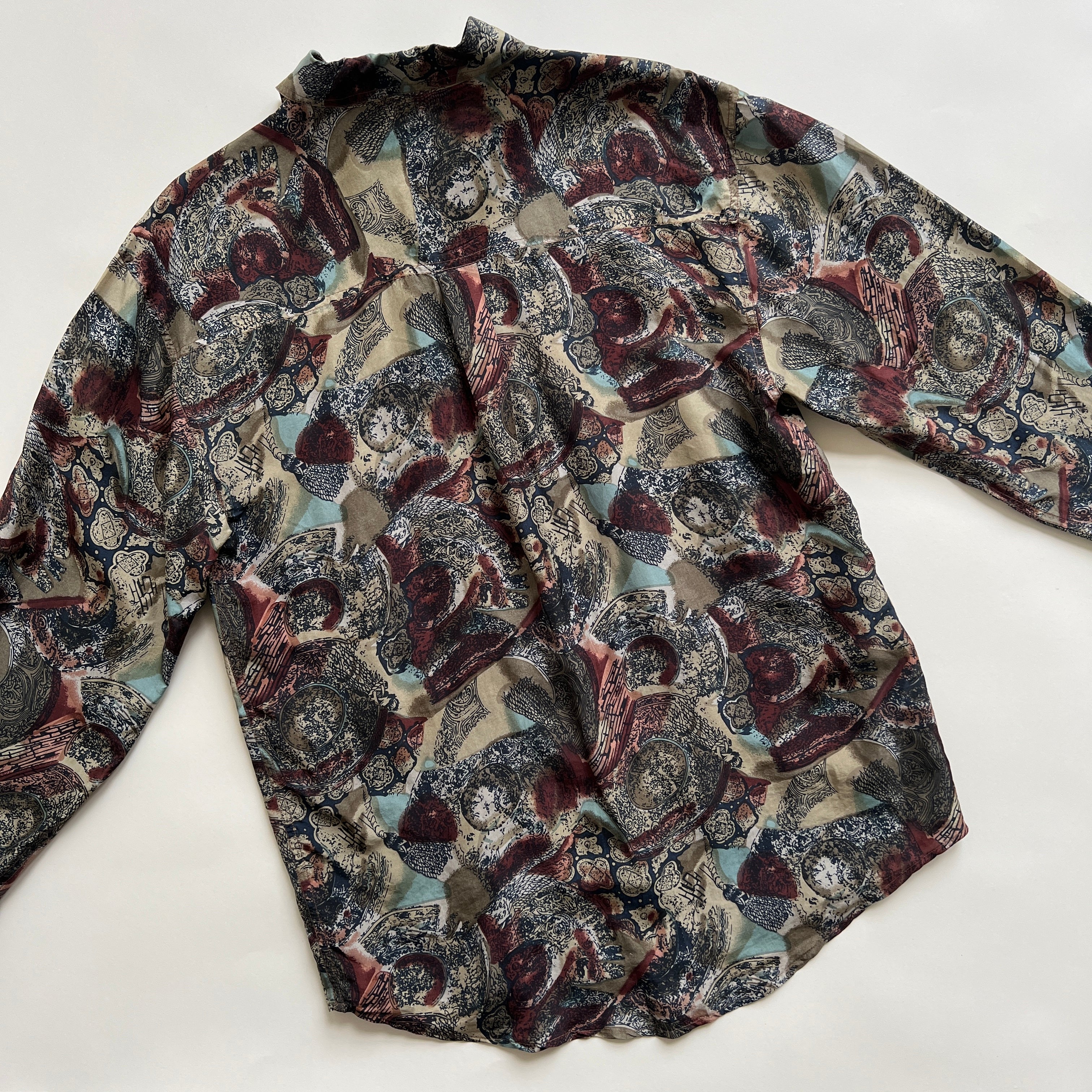 vintage abstract silk button up
