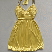 Y2k yellow satin bubble dress