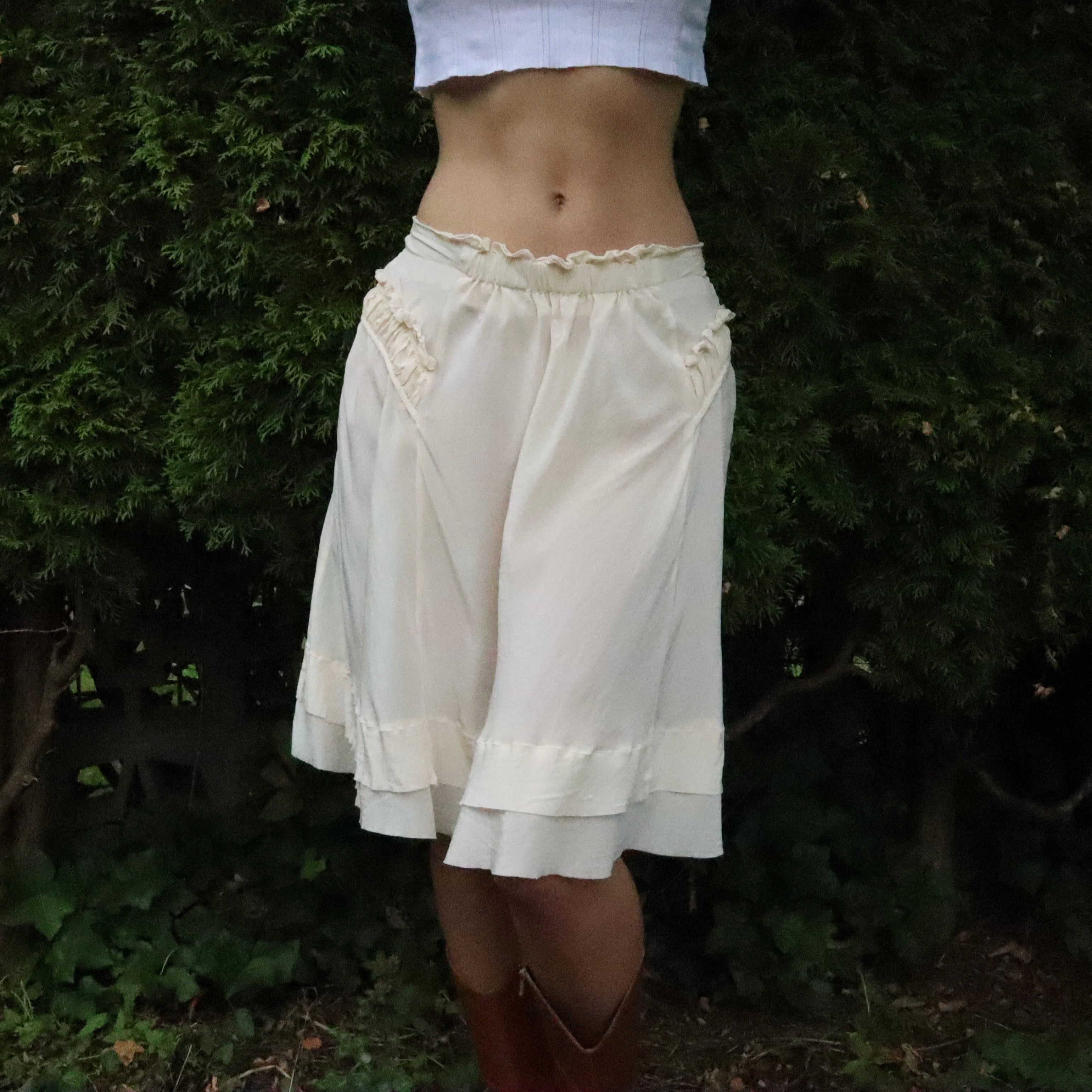 Cream Silk Midi Skirt (Medium)