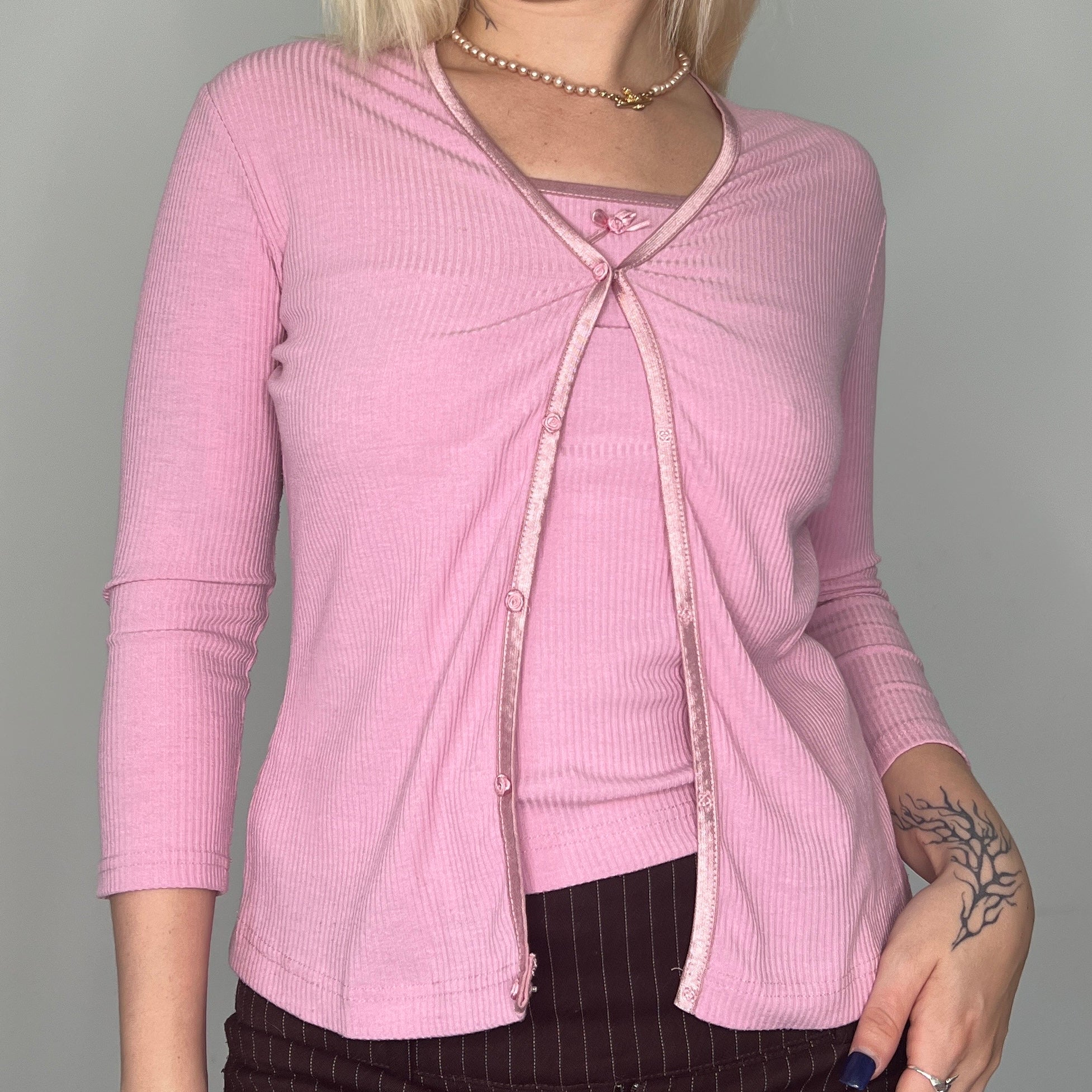 Y2K Ribbed Cardigan Set