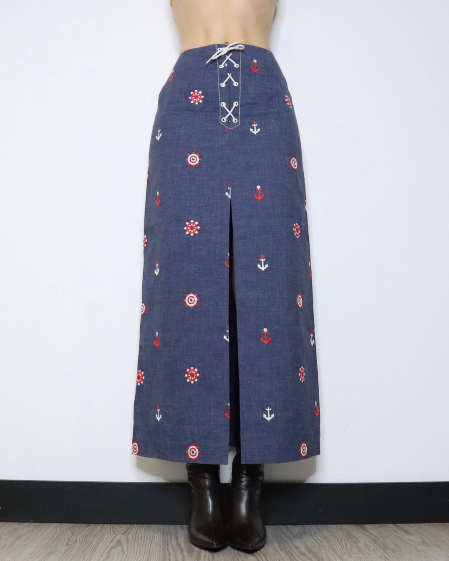70s Denim Maxi Skirt (S)
