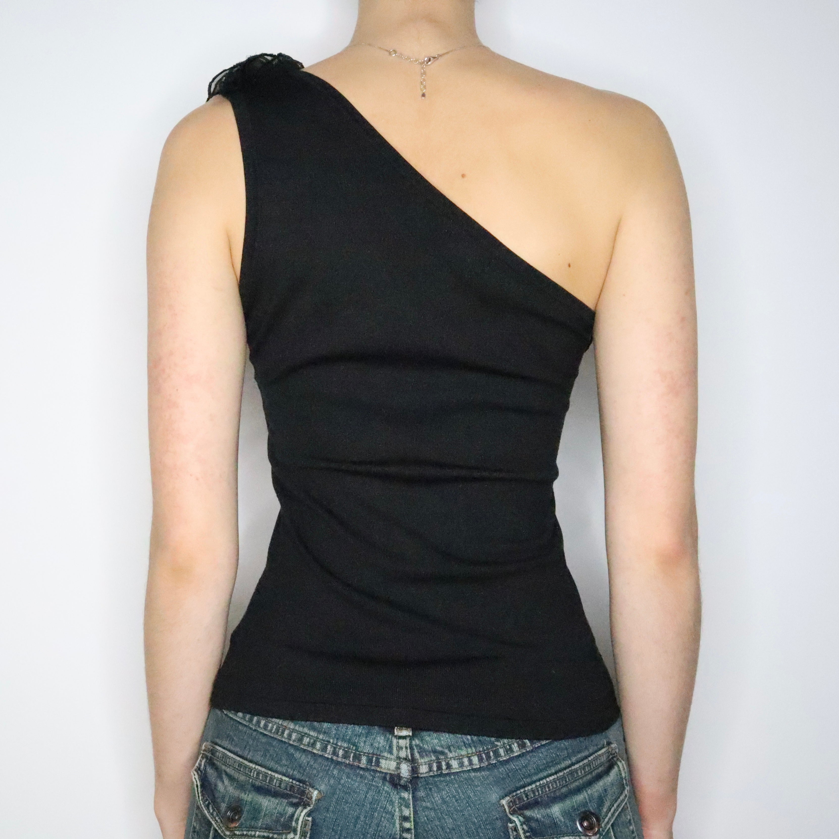 Black Silk One Shoulder Top (S-M)