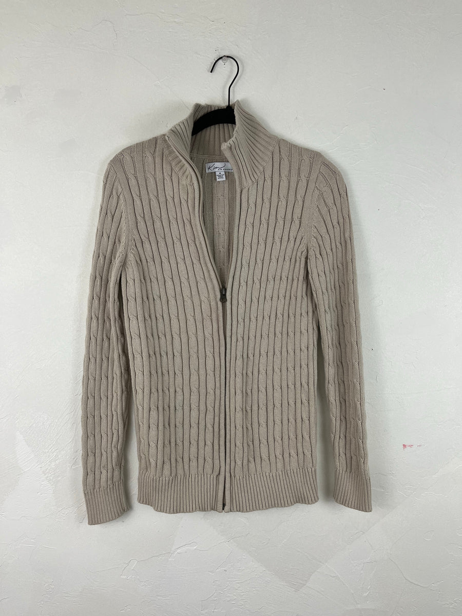 Cable knit zip up