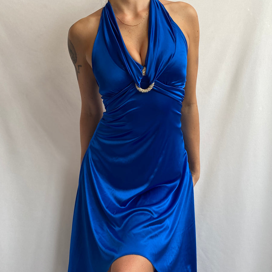 90s Royal blue halter dress