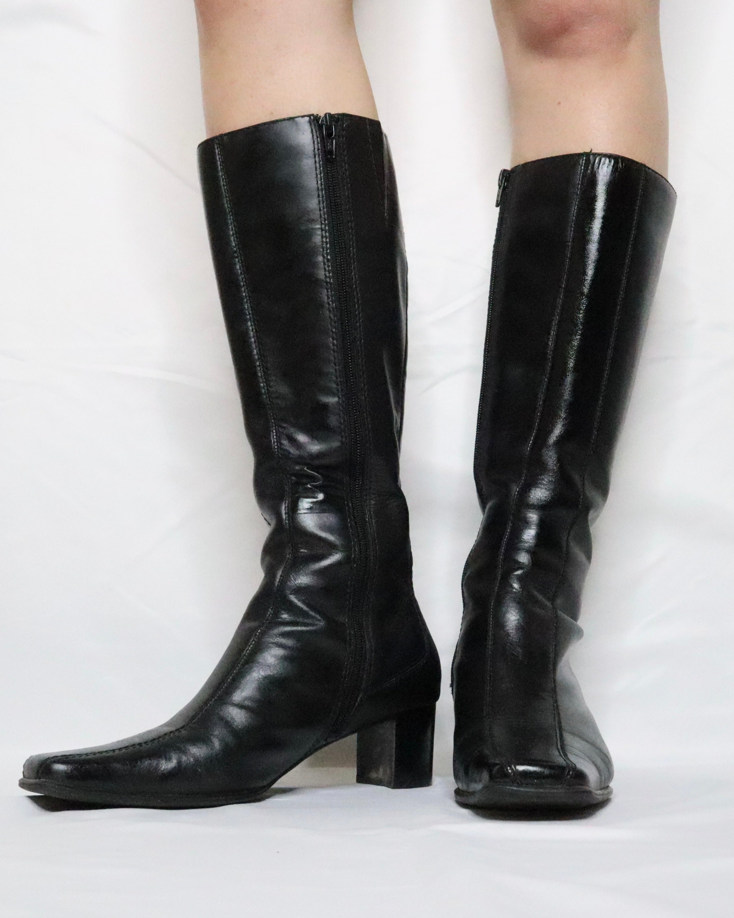 Black Knee High Leather Boots (8 US)