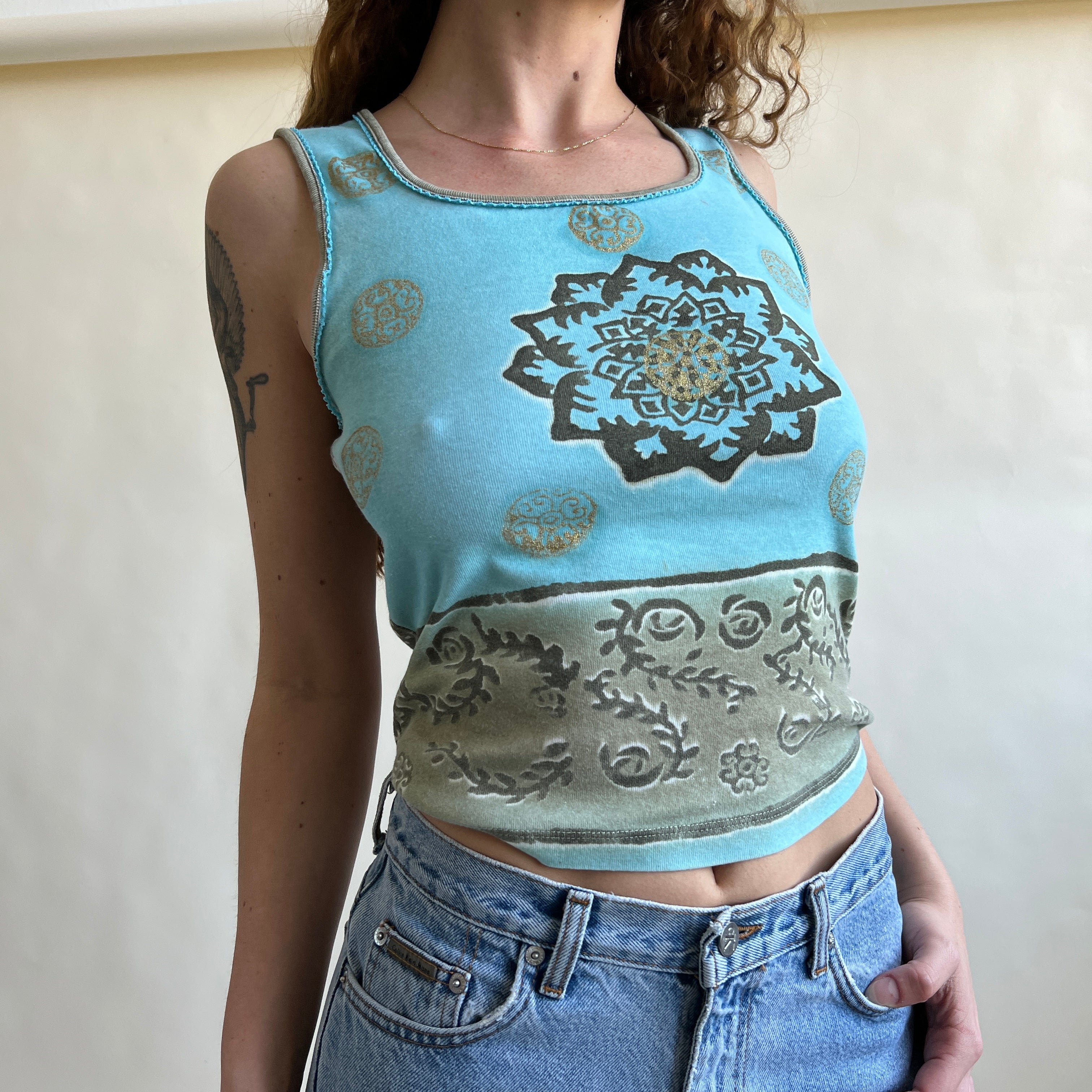 00s boho print tank
