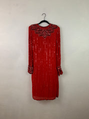 Red sequins midi dress