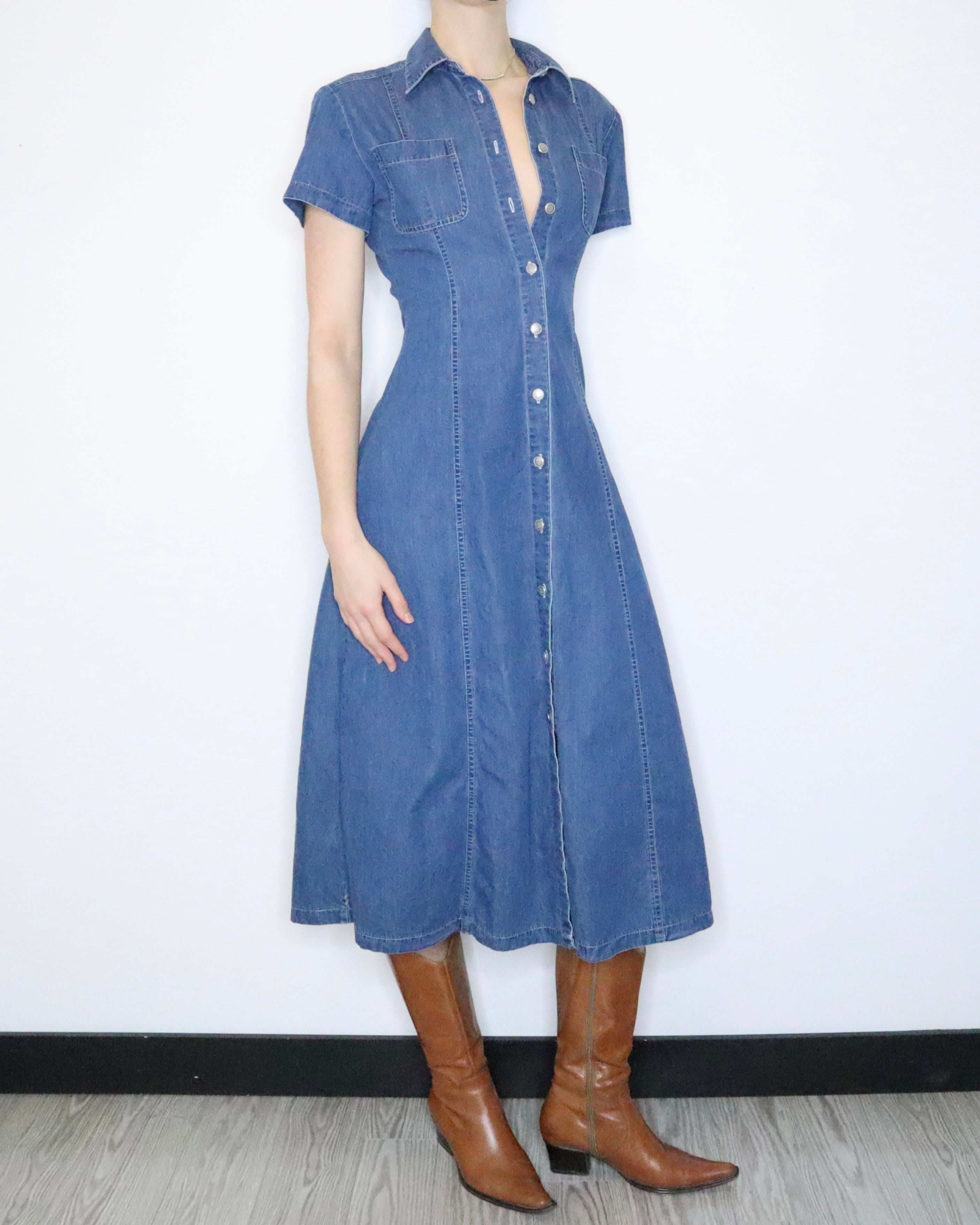 laura ashley denim dress Laura Ashley denim midi dress, button up front and