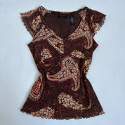 Brown paisley babydoll top L