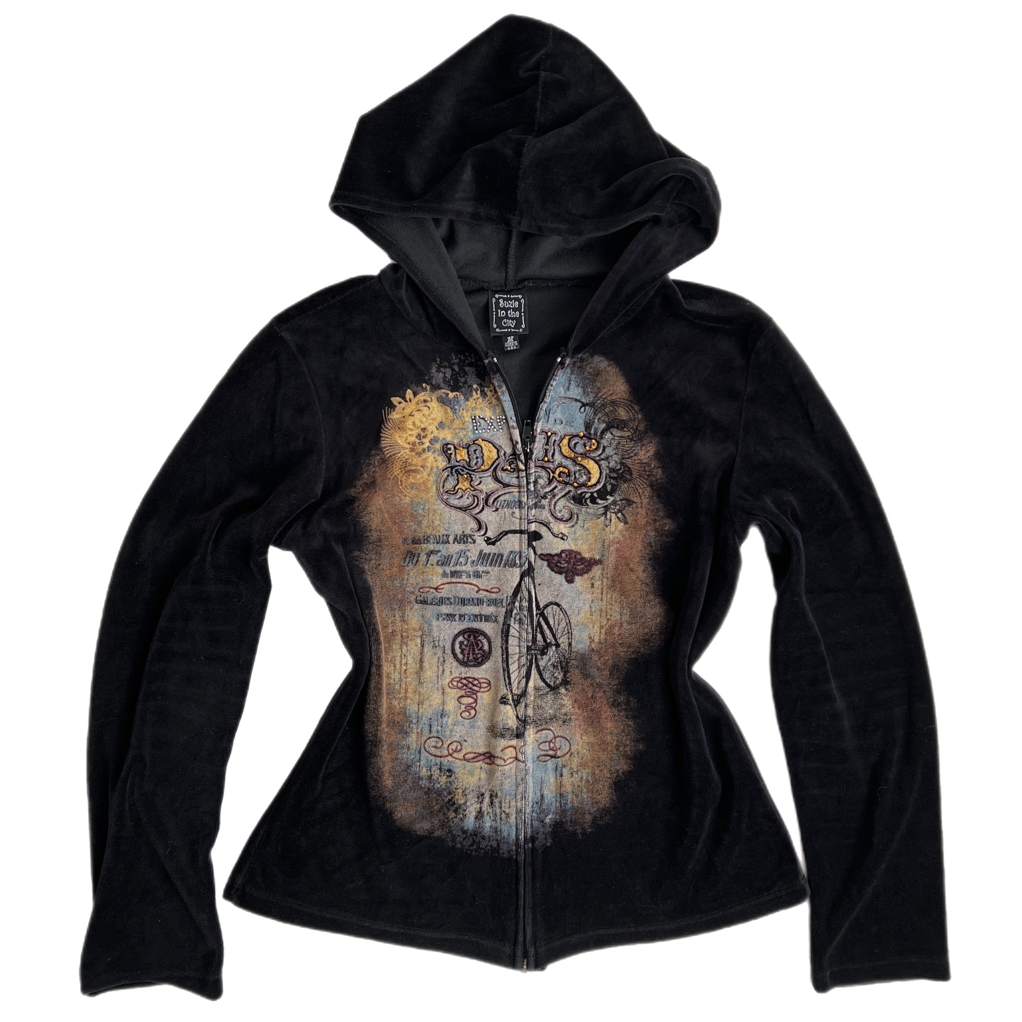 90s graphic velour zip hoodie