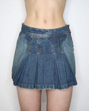 Pleated Denim Mini Skirt (XS) 