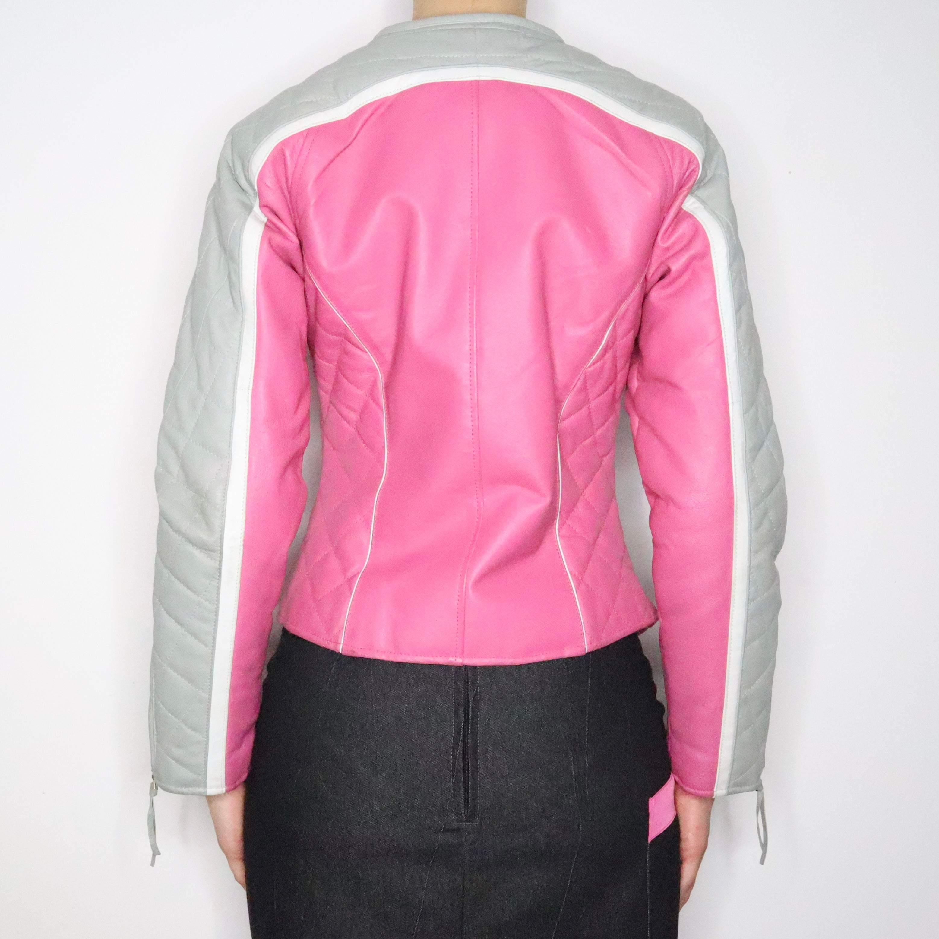 Pink Leather Racer Jacket (Small)