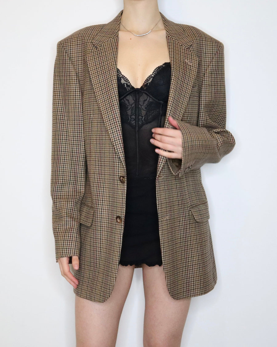 Oversized Brown Houndstooth Blazer (XL-XXL) 