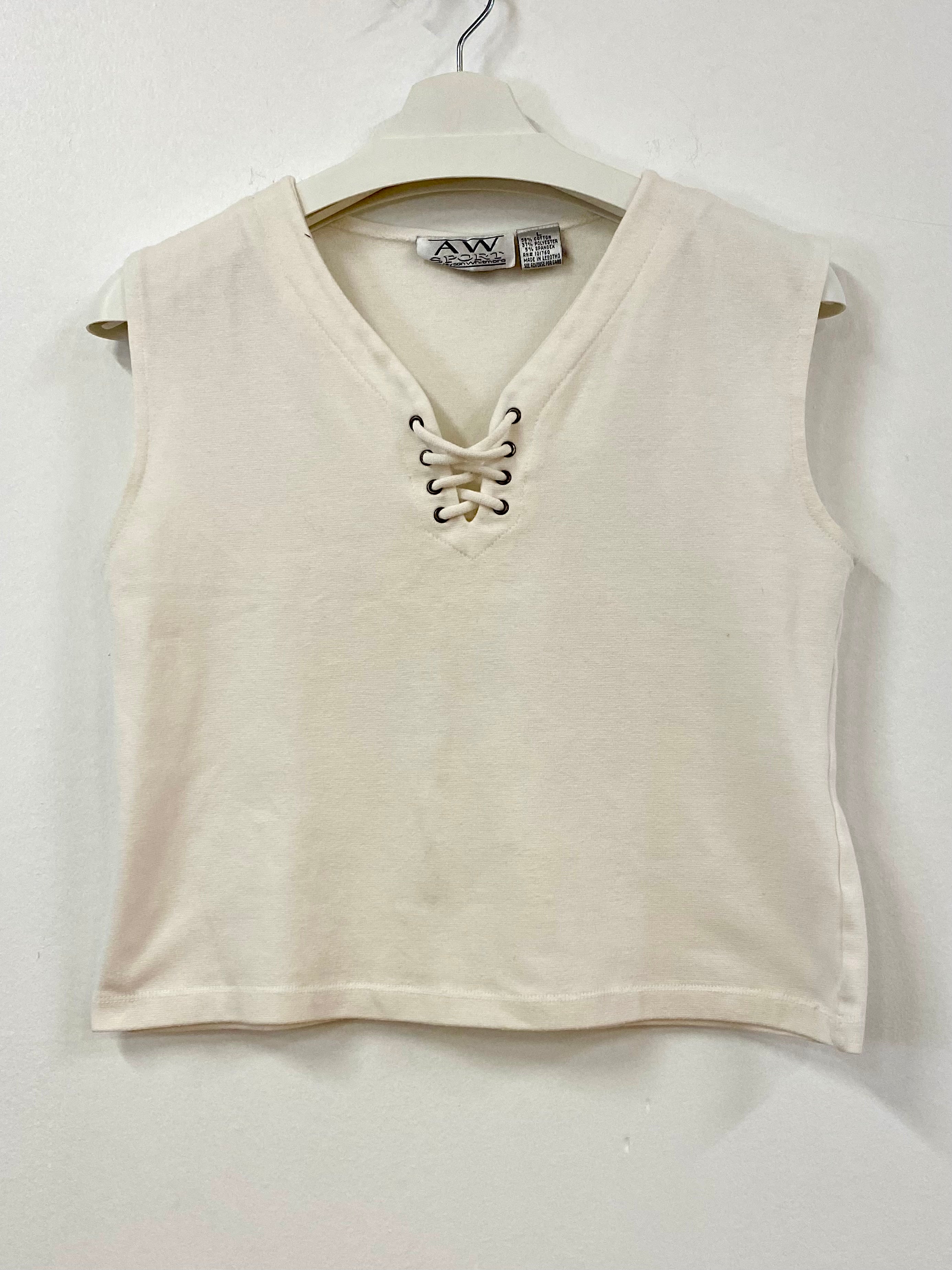 White Lace Up Top