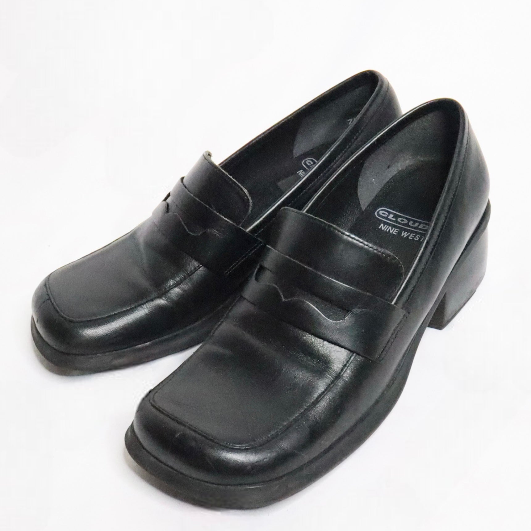 Black Leather Heeled Loafers (7 US)