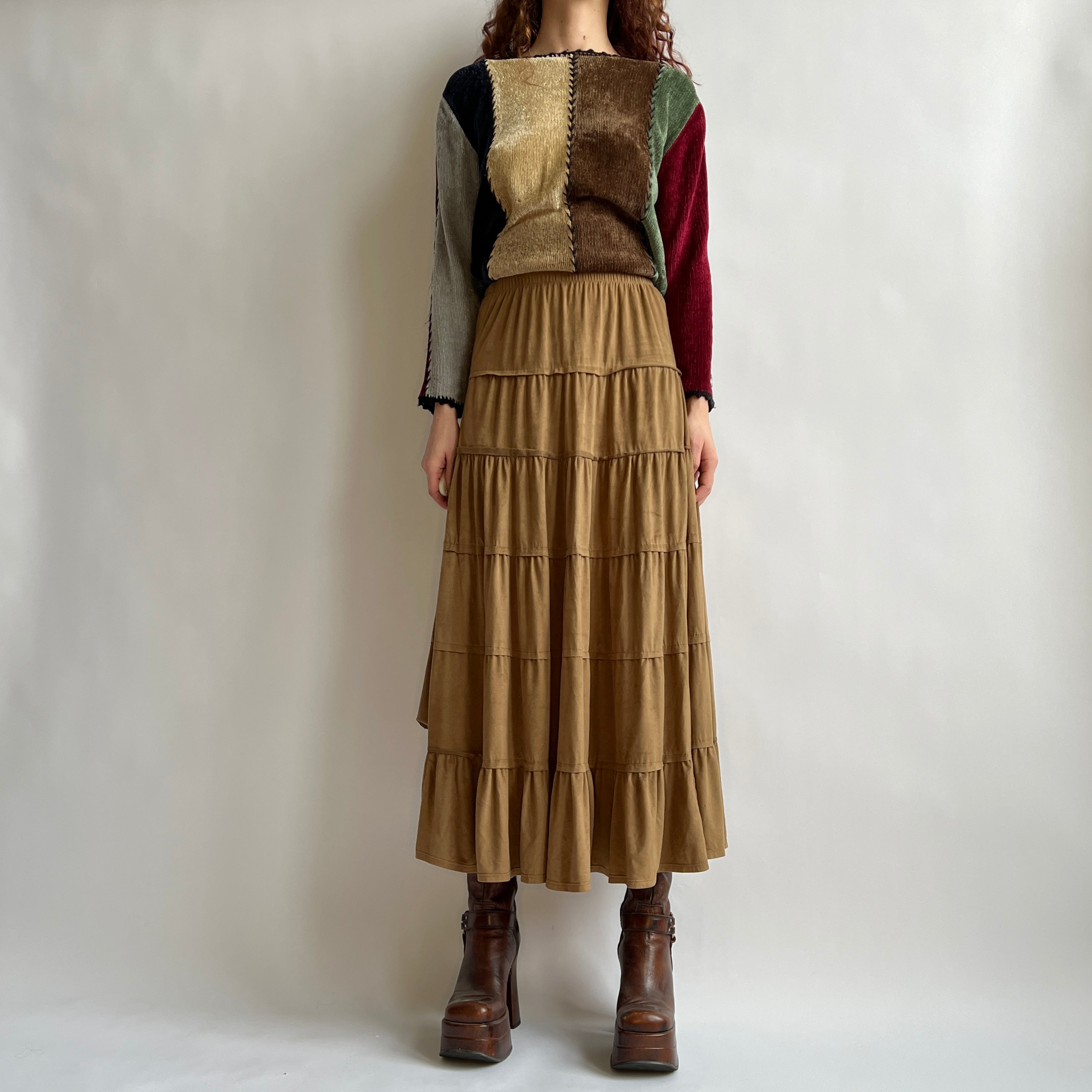 Beige tiered maxi skirt