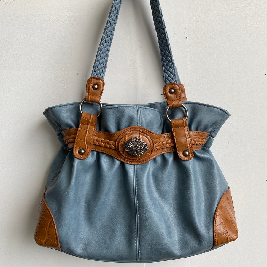 Blue & brown leather bag