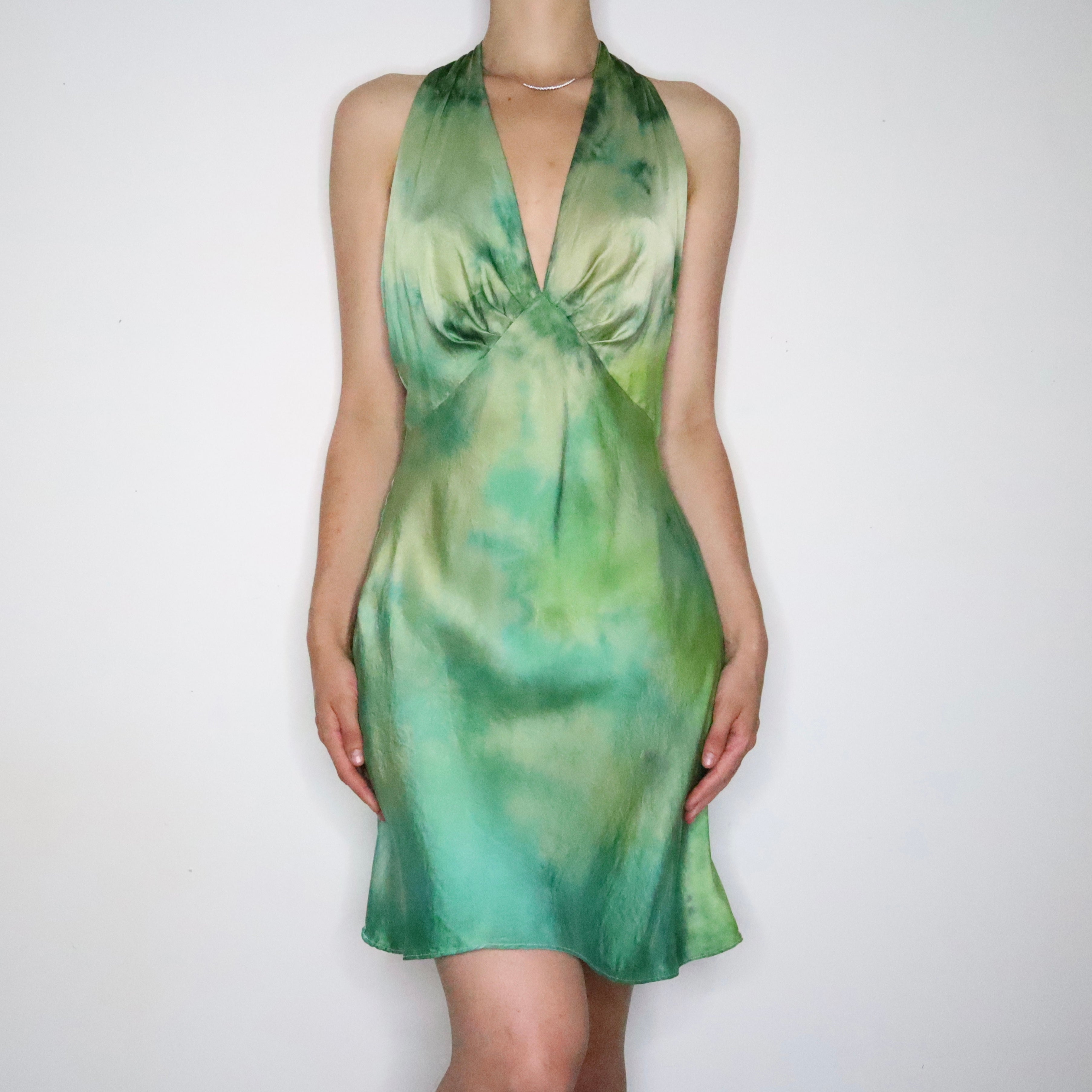 Green Backless Silk Slip Dress (Medium) 
