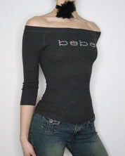 Bebe Gray Diamanté Top (S-M)