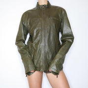 Green Leather Cafe Racer Jacket (L) 