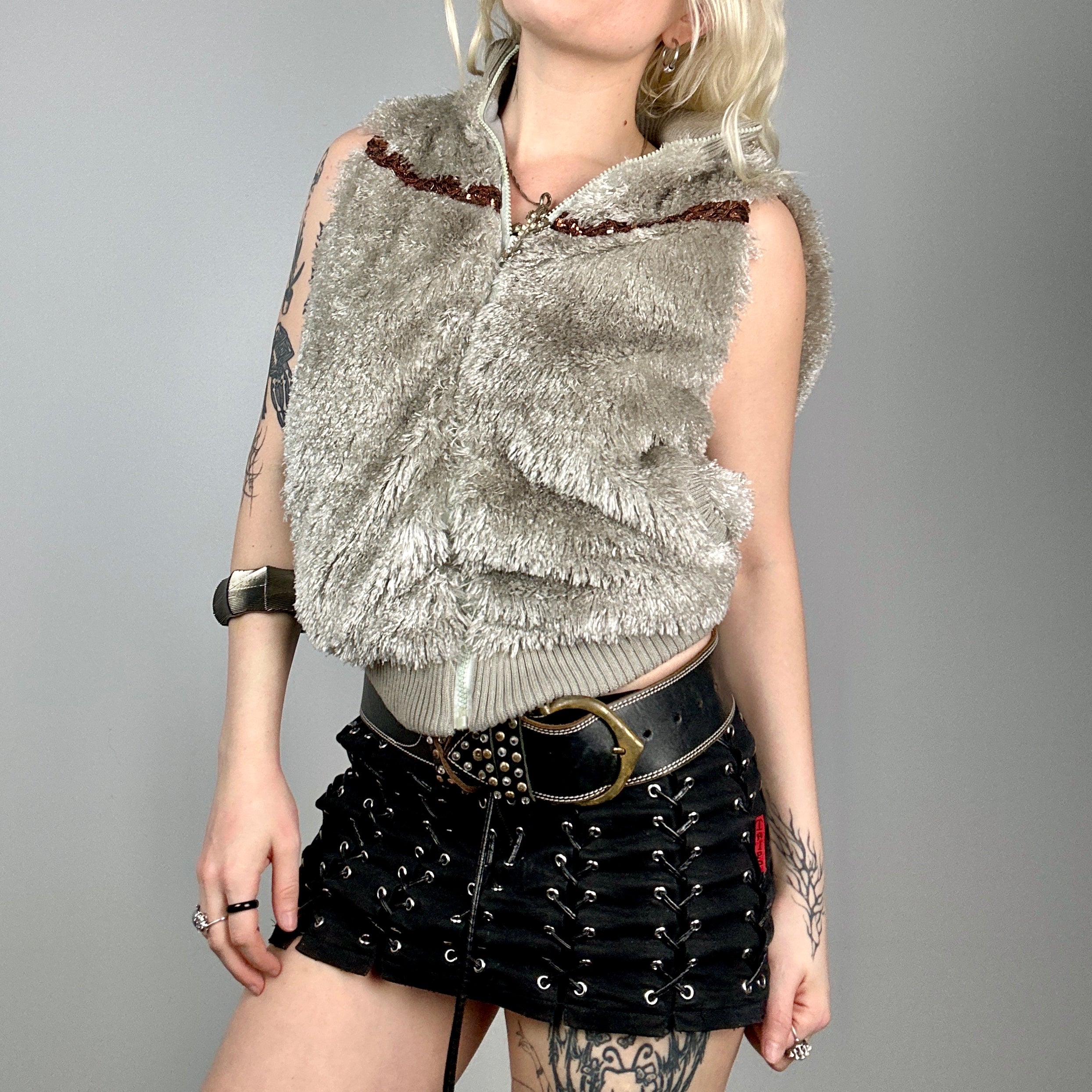 Faux Fur Hooded Vest (S)