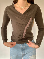 Ruched Brown Sweater