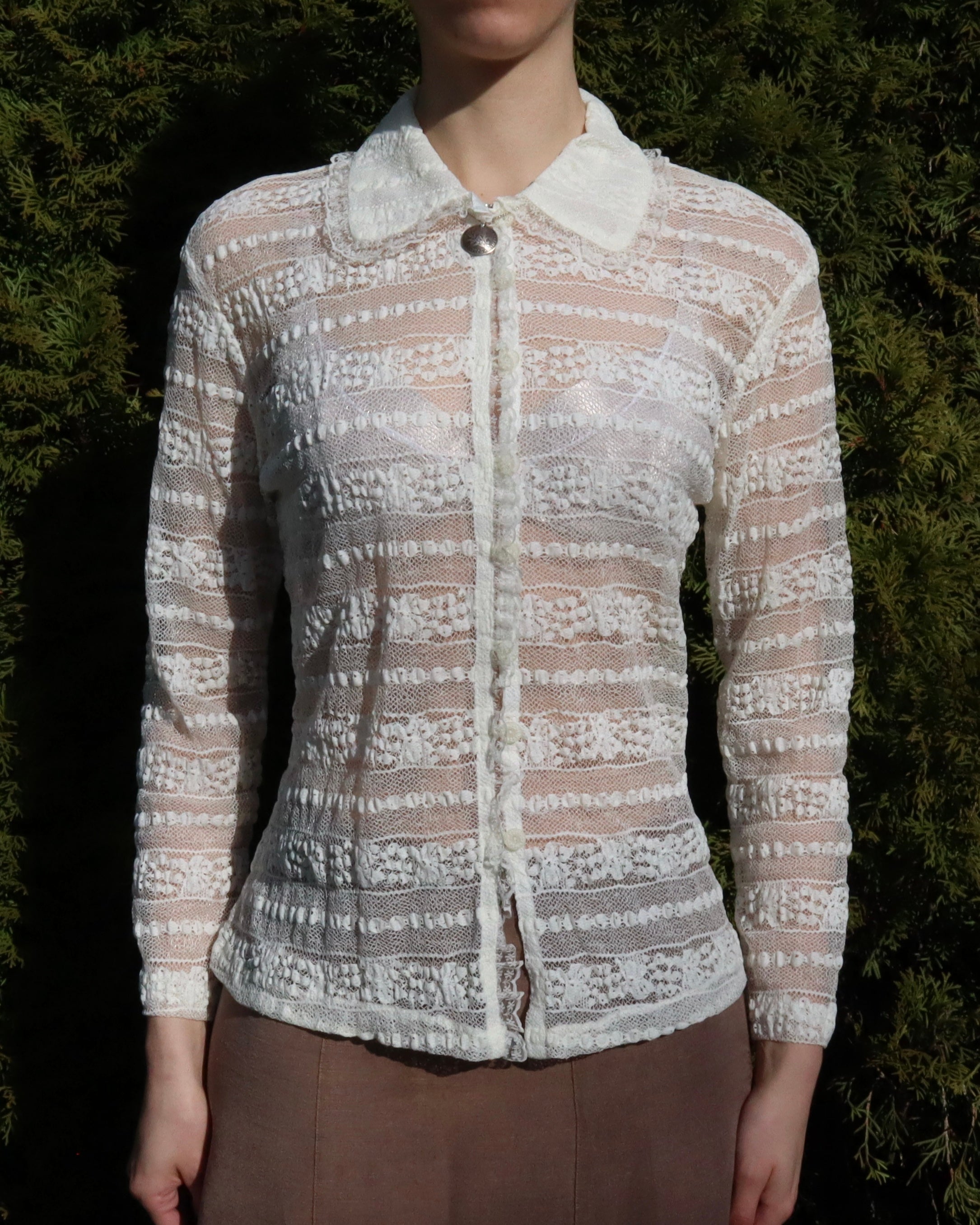 White Mesh Lace Blouse (M-L) 