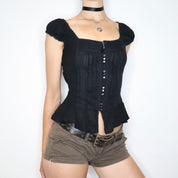 Black Button Up Blouse (XS-S) 